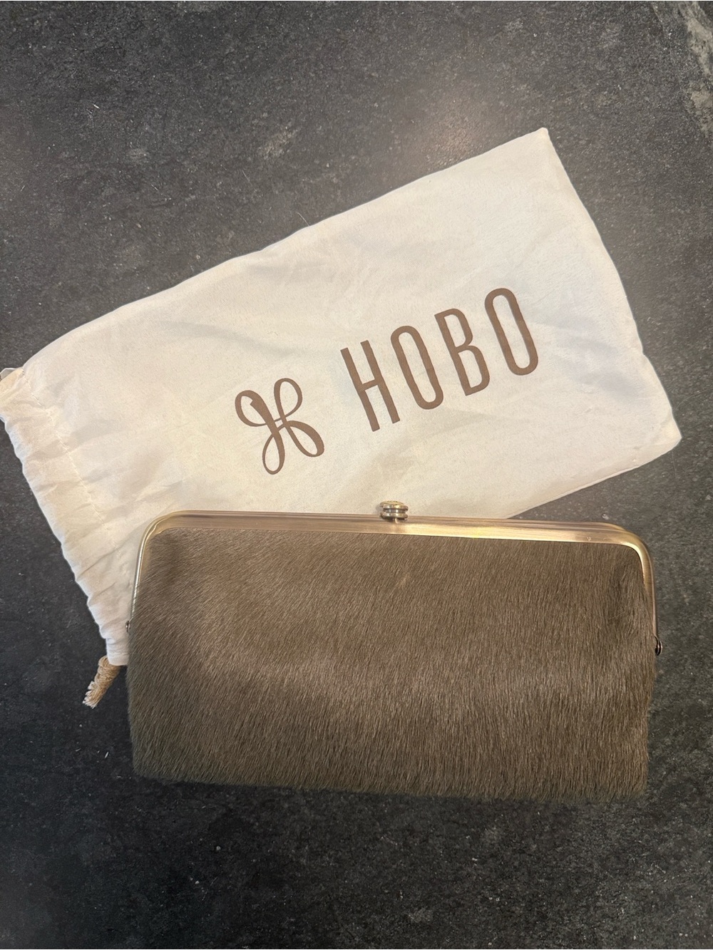 HOBO Olive calf hair Frame Clutch